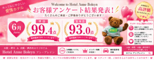 堺・宝塚の人気ラブホ、アンブレインのお客様の愛情評価点数を発表いたします。人気のホテルはカップルにおすすめ。